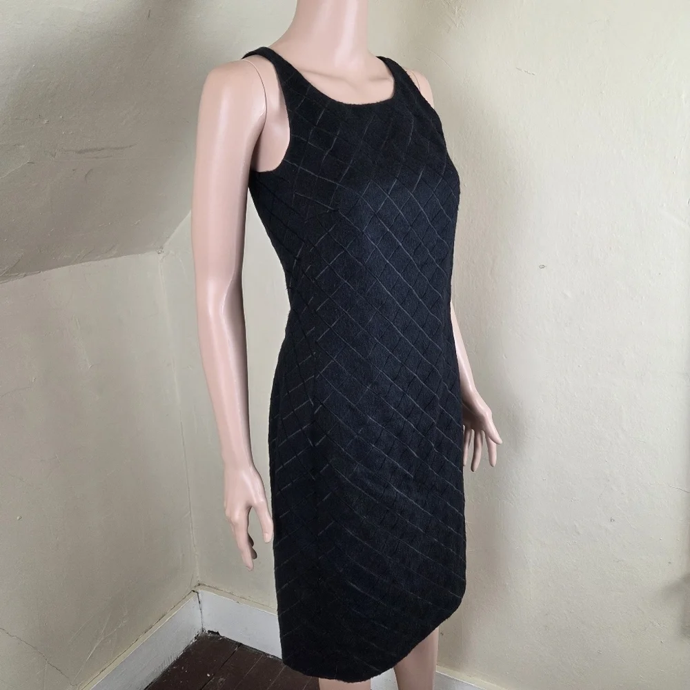 Beatriz Canedo Patiño‎ Alpaca Lambswool Black Sleeveless Dress Textured Grid